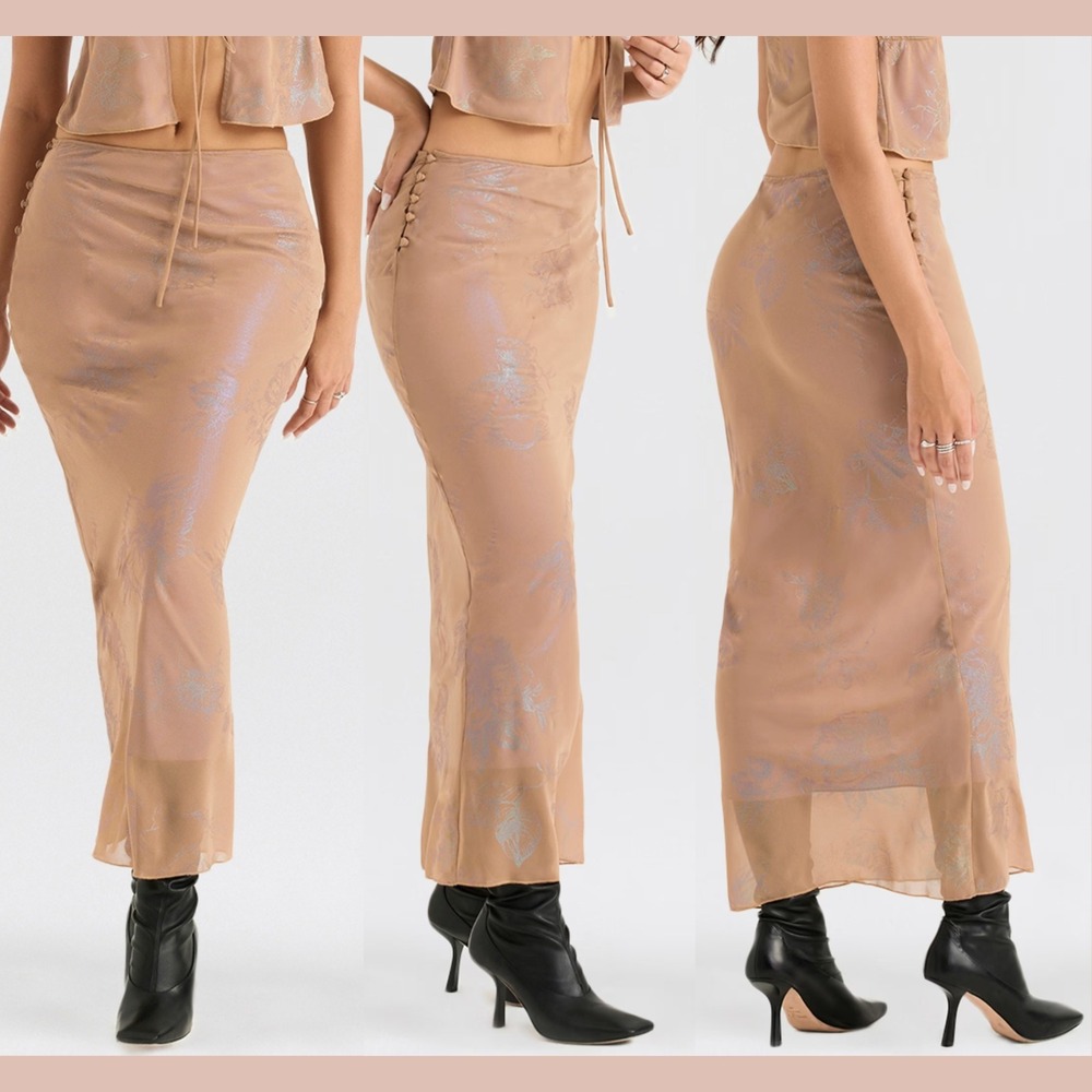 NWT $105 House CB [ Small ] DYANA Shimmer Bias Cut Maxi Skirt Cafe Au Lait $7099